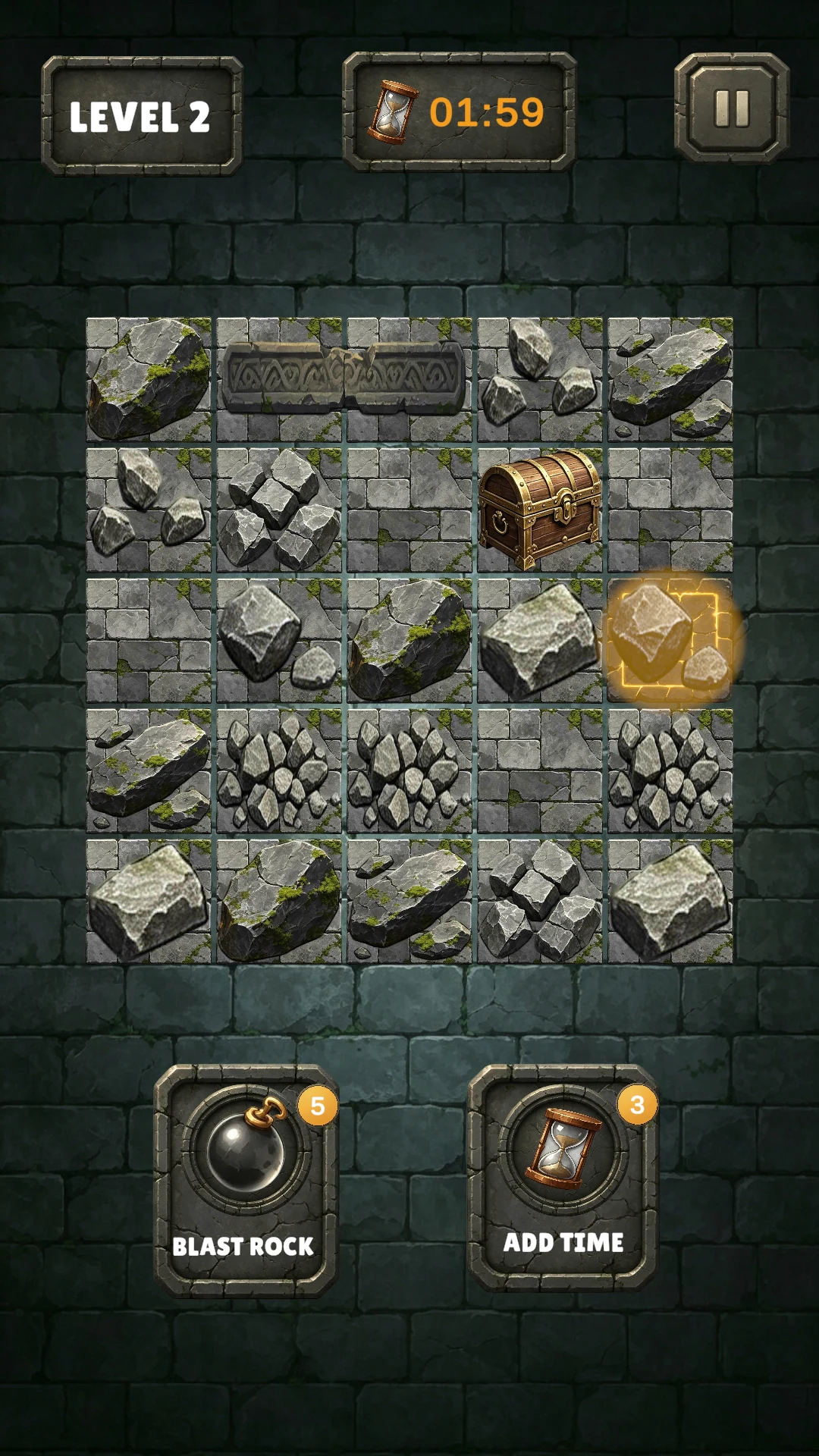 Chest Escape gameplay with a chest near the right side of the board.